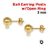 Gold Filled Earring Posts w/Open Ring, 3mm,1 Pair,(GF/331)